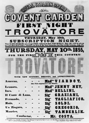 Playbill for Royal Italian Opera at Covent Garden, 1855 (trykt papir) swed